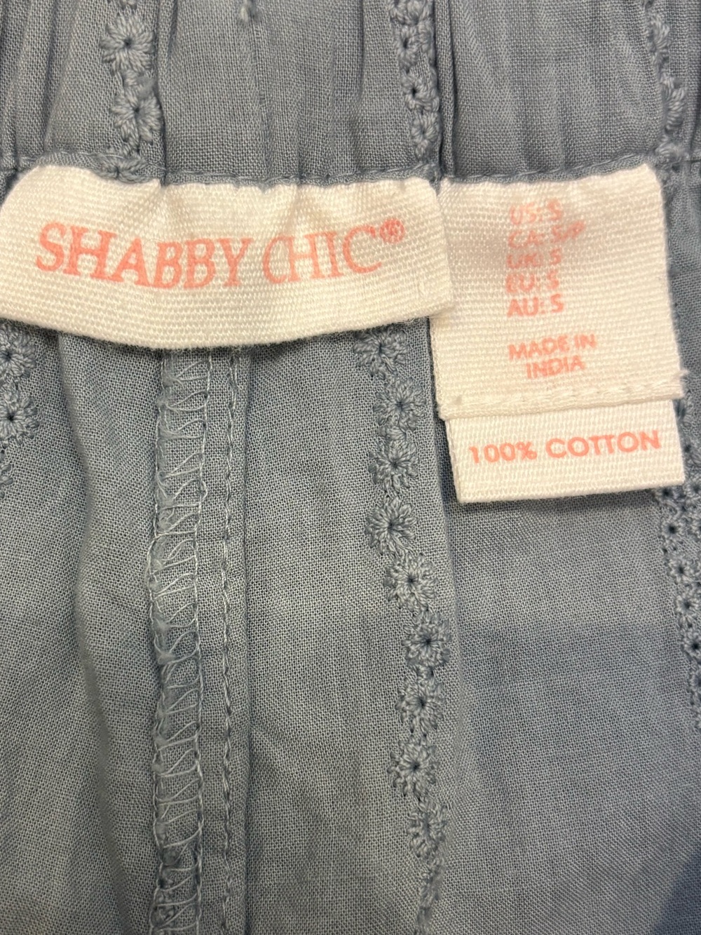 Shabby Chic Embroidered Cotton Pajama Set Light Blue Cotton Lounge Set ๐ธ 2pc - Picture 6 of 7